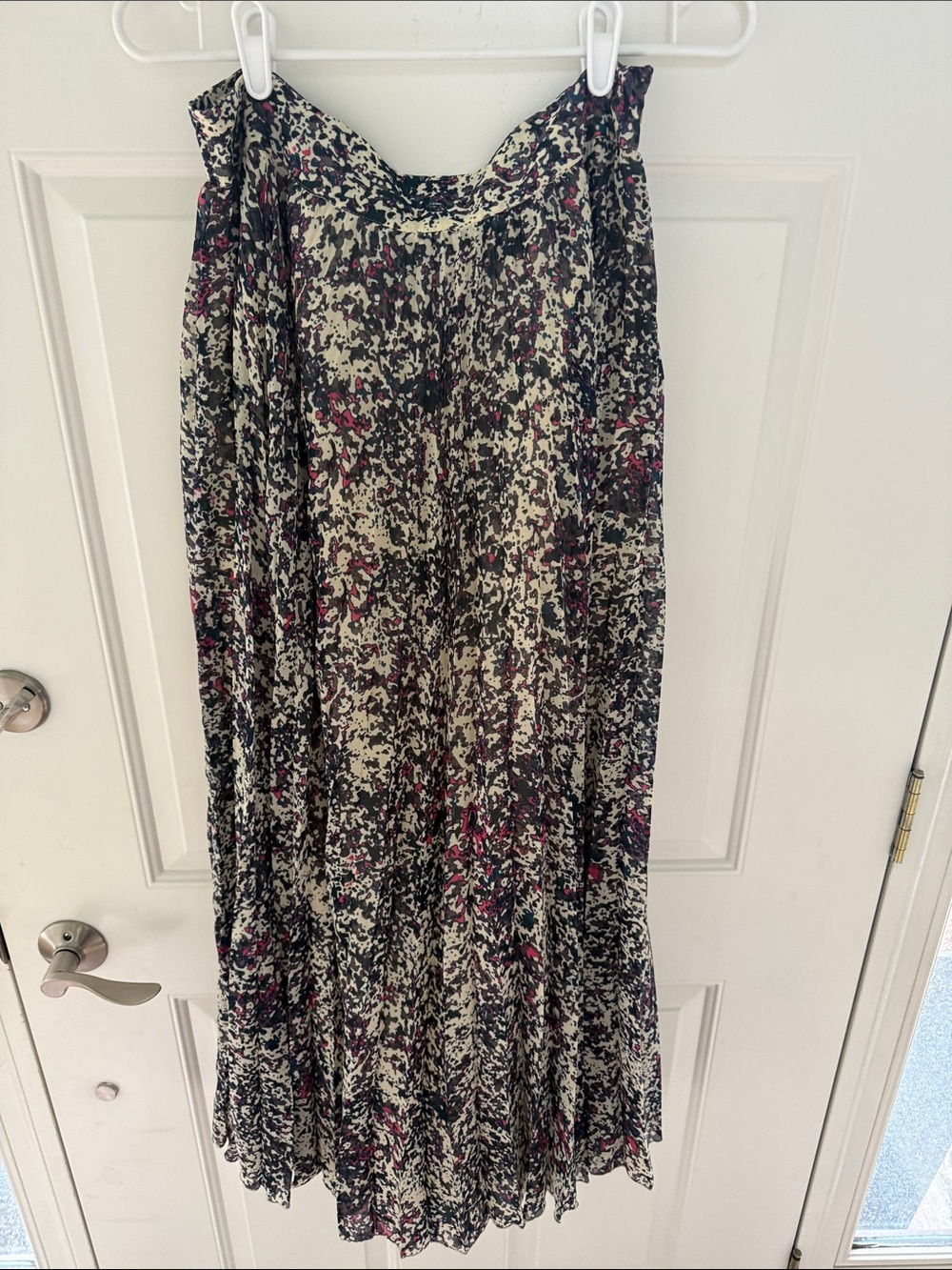 Anthropologie Abstract Print Maxi Skirt in Cream with Black and Pink Accents